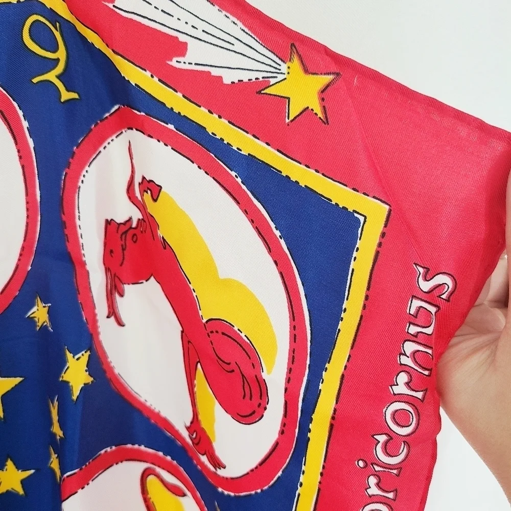 Vintage 1960s Zodiac Astrology Burmel Scarf red blue Gold Silk